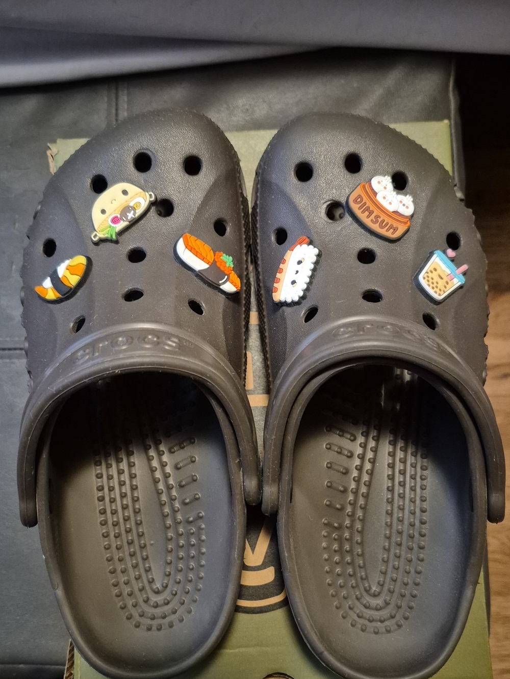 Brown Crocs Slip-On Clogs with Food Charms